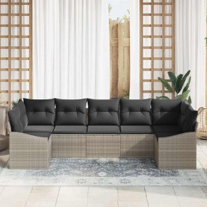 vidaXL Zestaw do jadalni w ogrodzie z poduszką 7 pcs Jasnoszary 3