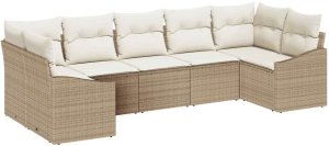 vidaXL Zestaw do jadalni w ogrodzie z poduszką 7 pcs Beż, Kremowy (3355540) 2