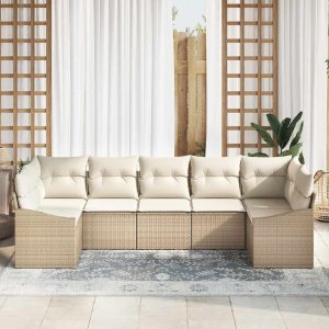 vidaXL Zestaw do jadalni w ogrodzie z poduszką 7 pcs Beż, Kremowy (3355540) 3
