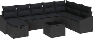 vidaXL Zestaw Sof na Ogród z poduszką 9 pcs Czarny Polirattan 2