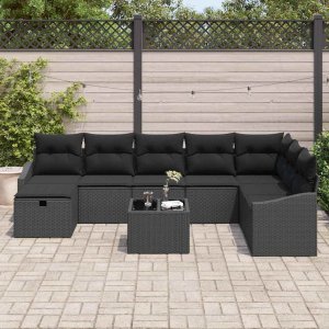 vidaXL Zestaw Sof na Ogród z poduszką 9 pcs Czarny Polirattan 3