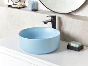 Umywalka nablatowa ceramiczna ⌀ 37 cm niebieska GUDAR 2