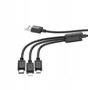 Kabel USB Hoco USB-A - USB-C + microUSB + Lightning 1 m Czarny 2