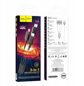 Kabel USB Hoco USB-A - USB-C + microUSB + Lightning 1 m Czarny 7