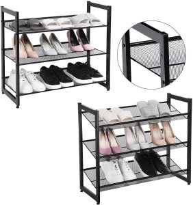 Regał na buty czarny metalowy industrialny 3 półki 7430,762,8 cm 5