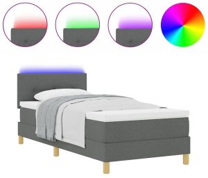 vidaXL Łóżko Na Sprężynach z Materacem & LED Ciemnoszare 100x200 cm Tkanina Lumarko 2