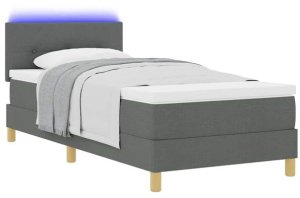 vidaXL Łóżko Na Sprężynach z Materacem & LED Ciemnoszare 100x200 cm Tkanina Lumarko 4