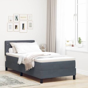 vidaXL Łóżko kontynentalne z materacem i LED szare ciemne 100x200 cm aksamit Lumarko! 2