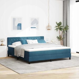 vidaXL Box Spring Łóżko z Materacem i LED Niebieskie 180x200 cm Aksamit Lumarko 2