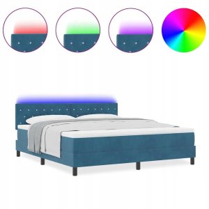 vidaXL Box Spring Łóżko z Materacem i LED Niebieskie 180x200 cm Aksamit Lumarko 5