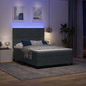 vidaXL Łóżko Box Spring z materacem i LED ciemnoszare 160x200 cm aksamitne Lumarko! 6