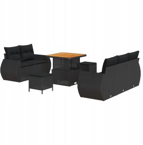 Zestaw Sofy Ogrodowej 8 Części z Poduszkami, Czarny Rattan, Poli Dąb Lumarko! 2