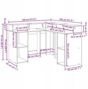 Biurko vidaXL Czarne 130 cm x 130 cm 10