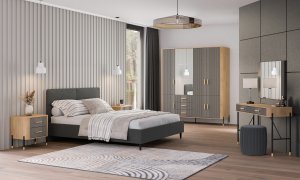 Komoda Szafka jednodrzwiowa z 3 szufladami Dąb Szary Złoty DANTE DT03 12