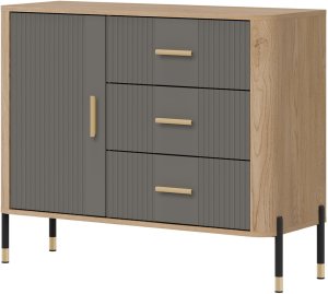 Komoda Szafka jednodrzwiowa z 3 szufladami Dąb Szary Złoty DANTE DT03 2