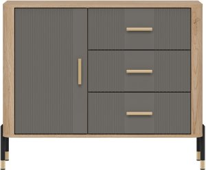 Komoda Szafka jednodrzwiowa z 3 szufladami Dąb Szary Złoty DANTE DT03 4