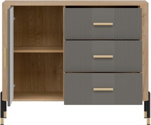 Komoda Szafka jednodrzwiowa z 3 szufladami Dąb Szary Złoty DANTE DT03 5