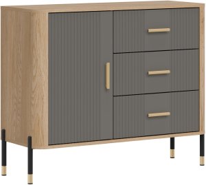 Komoda Szafka jednodrzwiowa z 3 szufladami Dąb Szary Złoty DANTE DT03 6