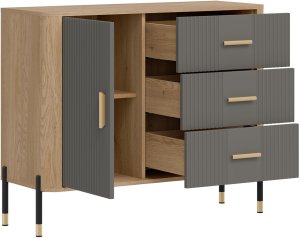 Komoda Szafka jednodrzwiowa z 3 szufladami Dąb Szary Złoty DANTE DT03 7