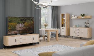 Komoda Szafka jednodrzwiowa z 3 szufladami Dąb Kaszmir Czarny DANTE DT03 11