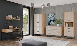 Komoda Szafka z 6 szufladami Szeroka 140 cm Dąb Kaszmir Złoty DANTE DT04 11