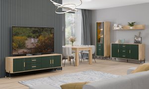 Komoda Szafka z 6 szufladami Szeroka 140 cm Dąb Zielony Złoty DANTE DT04 11