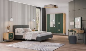 Komoda Szafka z 6 szufladami Szeroka 140 cm Dąb Zielony Złoty DANTE DT04 12