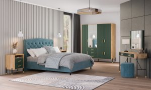 Komoda Szafka z 6 szufladami Szeroka 140 cm Dąb Zielony Złoty DANTE DT04 13