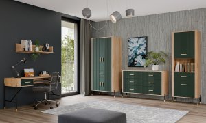 Komoda Szafka z 6 szufladami Szeroka 140 cm Dąb Zielony Złoty DANTE DT04 14