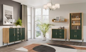 Komoda Szafka z 6 szufladami Szeroka 140 cm Dąb Zielony Złoty DANTE DT04 15