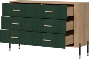 Komoda Szafka z 6 szufladami Szeroka 140 cm Dąb Zielony Złoty DANTE DT04 3