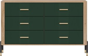 Komoda Szafka z 6 szufladami Szeroka 140 cm Dąb Zielony Złoty DANTE DT04 4