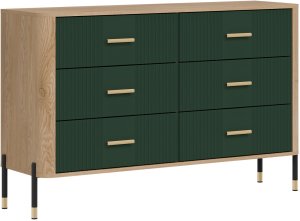 Komoda Szafka z 6 szufladami Szeroka 140 cm Dąb Zielony Złoty DANTE DT04 6