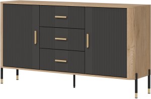 Komoda Szafka dwudrzwiowa z 3 szufladami Dąb Antracyt Złoty DANTE DT06 2