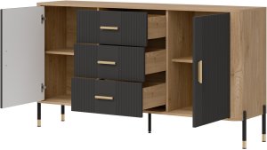 Komoda Szafka dwudrzwiowa z 3 szufladami Dąb Antracyt Złoty DANTE DT06 3