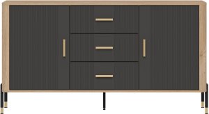 Komoda Szafka dwudrzwiowa z 3 szufladami Dąb Antracyt Złoty DANTE DT06 4