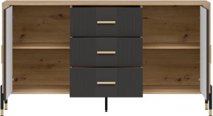 Komoda Szafka dwudrzwiowa z 3 szufladami Dąb Antracyt Złoty DANTE DT06 5