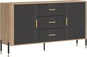 Komoda Szafka dwudrzwiowa z 3 szufladami Dąb Antracyt Złoty DANTE DT06 6