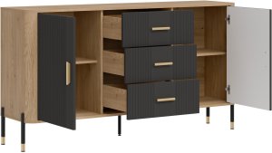 Komoda Szafka dwudrzwiowa z 3 szufladami Dąb Antracyt Złoty DANTE DT06 7