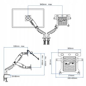 North Bayou Uchwyt biurkowy na monitor 10" - 27" i laptopa (H160-FP) 11