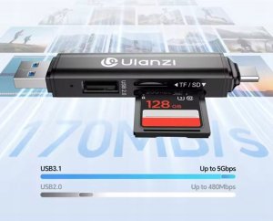 Ulanzi Cr1 Czytnik Kart 3w1 Usb 3.0 / Usb-c Sd Tf Microsd / 150–200 Mb/s / Cr1 / Sku:x117 4
