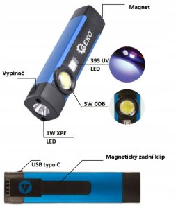 Latarka wielofunkcyjna z magnesem + UV LED COB 5W 2000mAh 300lm IP54 – kartonik wystawowy (12/96) 13
