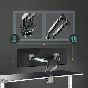 Podwójny uchwyt na monitory 49 cali, szaro-czarny RGB X-Arm Dual 3