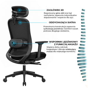 Krzesło biurowe Angel fizjO Czarne 15