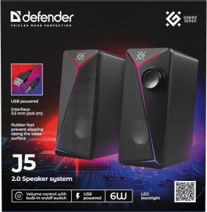 GŁOŚNIKI DEFENDER J5 2.0 6W LED USB CZARNE 10