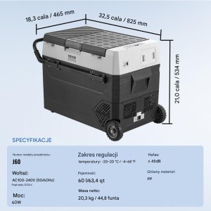 Lodówka turystyczna samochodowa przenośna z zamrażalką kompresorowa 60L 60 W 6