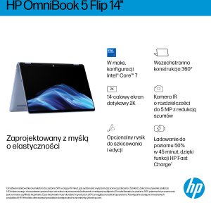 Laptop HP OmniBook 5 Flip 14-fp0004nw - Core 5 120U | 14"-2K-Dotyk | 16GB | 512GB | Win11Home | Błękit nieba 14