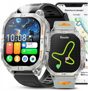 SMARTWATCH ZEGAREK MĘSKI GPS WODOODPORNY LATARKA ROZMOWY DWA PASKI MENU PL 2