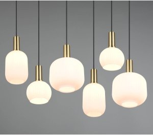 Pendant lamp TRIO DIVA, 6xE27, max 6x10W brass/white 85x20x150cm 6