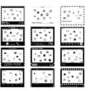 Zestaw 12x Naklejki Ramki Do Fuji Wide 400 / 300 / Sp-3 / Polaroid Now / Now+ 600 - Czarno Białe 3